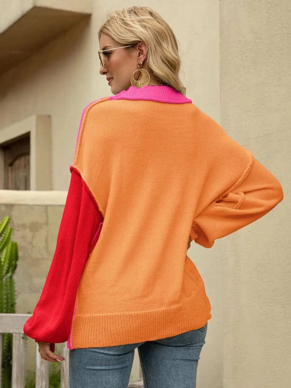 Angel Wings Color Block Dropped Shoulder Sweater - ShalayeFashion
