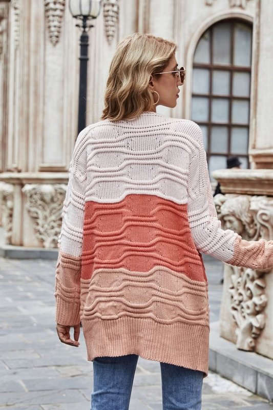 Angel Wings Color Block Openwork Open Front Cardigan - ShalayeFashion