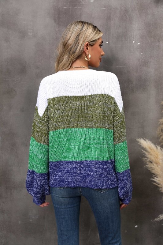 Angel Wings Color Block Round Neck Dropped Shoulder Sweater - ShalayeFashion