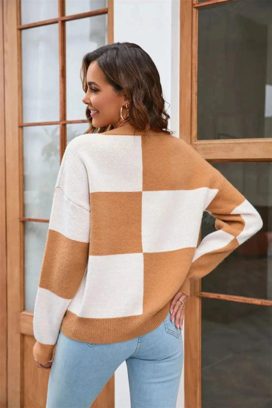 Angel Wings Color Block Round Neck Dropped Shoulder Sweater - ShalayeFashion