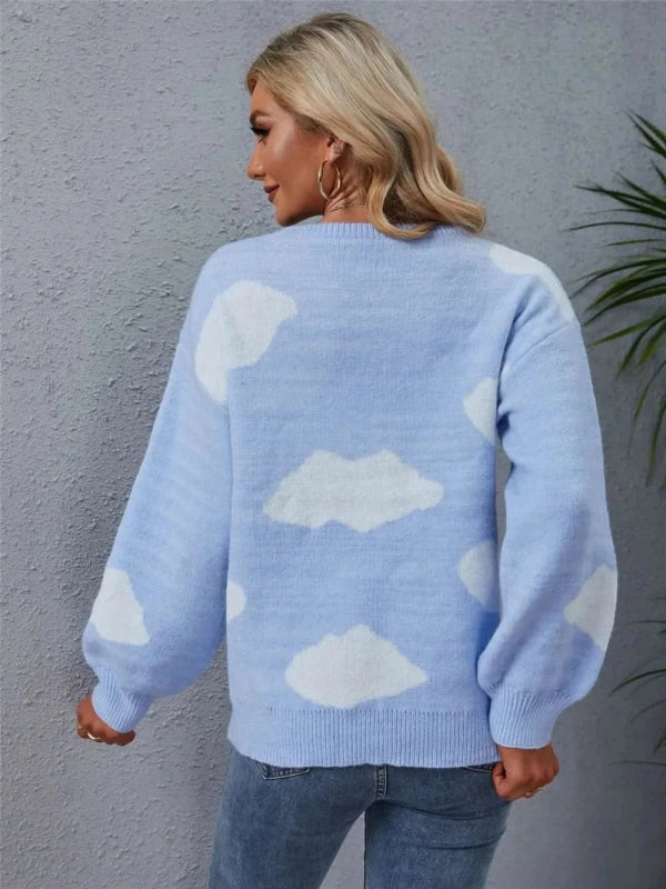 Angel Wings Color Block Round Neck Dropped Shoulder Sweater - ShalayeFashion