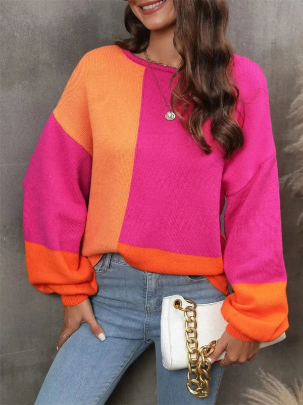 Angel Wings Color Block Round Neck Sweater - ShalayeFashion