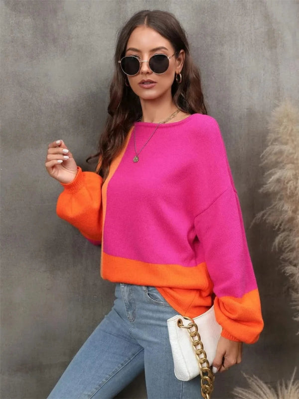 Angel Wings Color Block Round Neck Sweater - ShalayeFashion