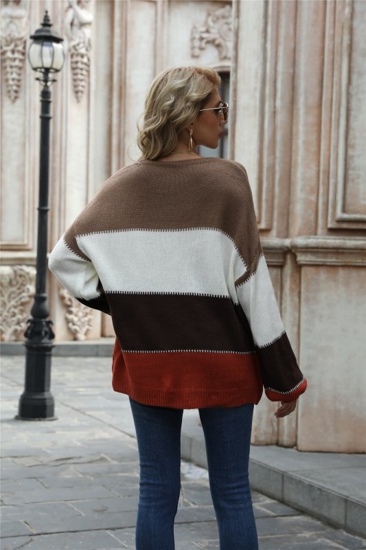 Angel Wings Color Block Round Neck Sweater - ShalayeFashion