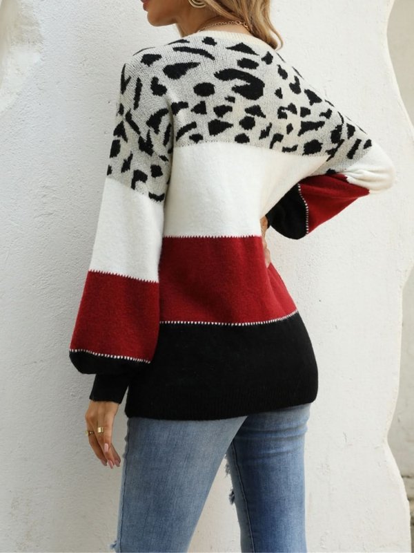 Angel Wings Color Block Round Neck Sweater - ShalayeFashion
