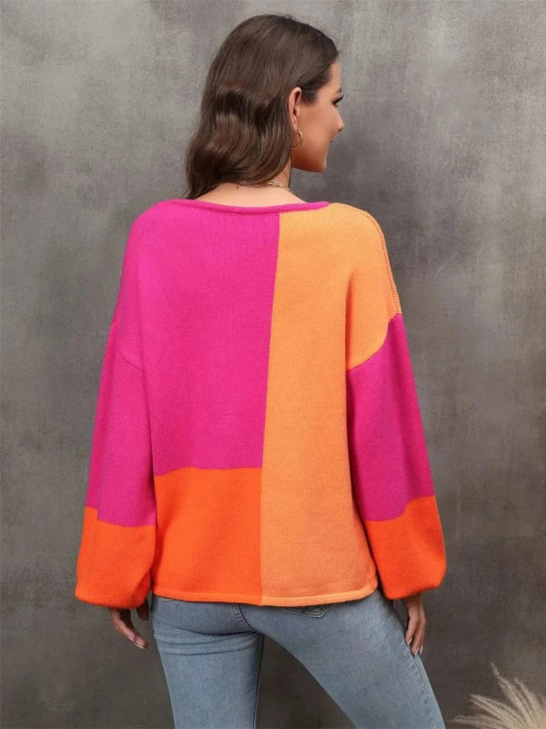 Angel Wings Color Block Round Neck Sweater - ShalayeFashion