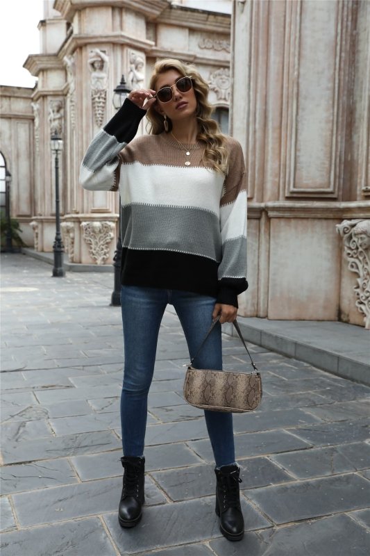 Angel Wings Color Block Round Neck Sweater - ShalayeFashion