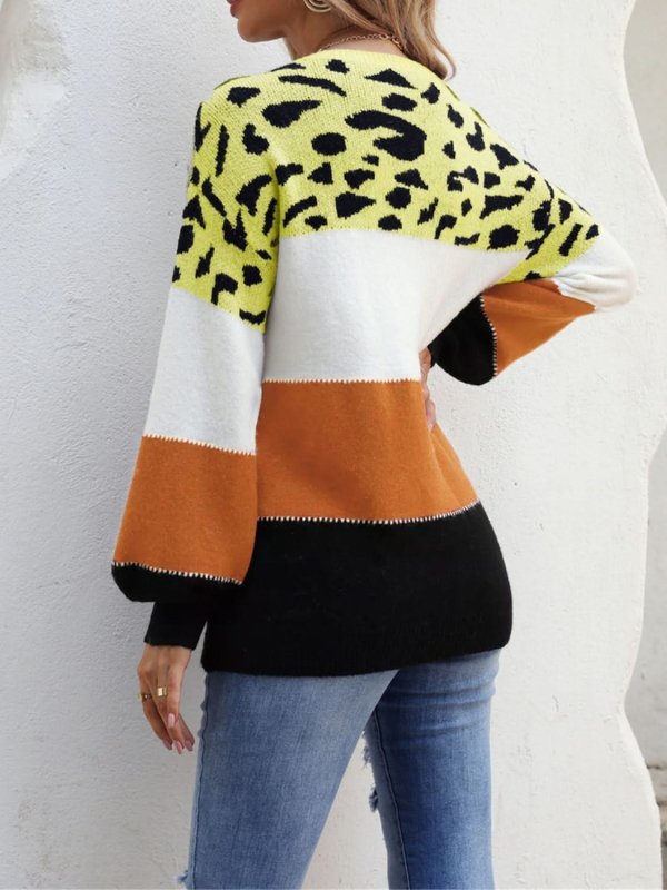 Angel Wings Color Block Round Neck Sweater - ShalayeFashion