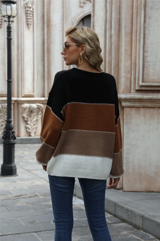 Angel Wings Color Block Round Neck Sweater - ShalayeFashion