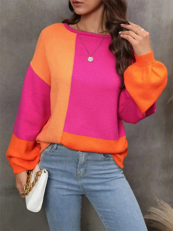 Angel Wings Color Block Round Neck Sweater - ShalayeFashion