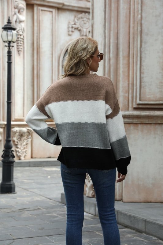 Angel Wings Color Block Round Neck Sweater - ShalayeFashion