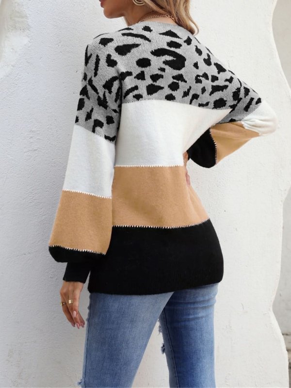 Angel Wings Color Block Round Neck Sweater - ShalayeFashion
