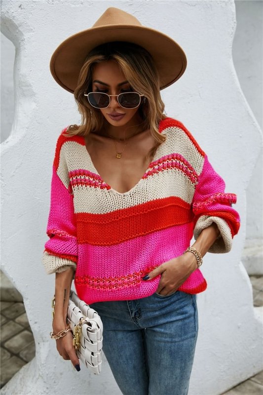 Angel Wings Color Block Scoop Neck Sweater - ShalayeFashion
