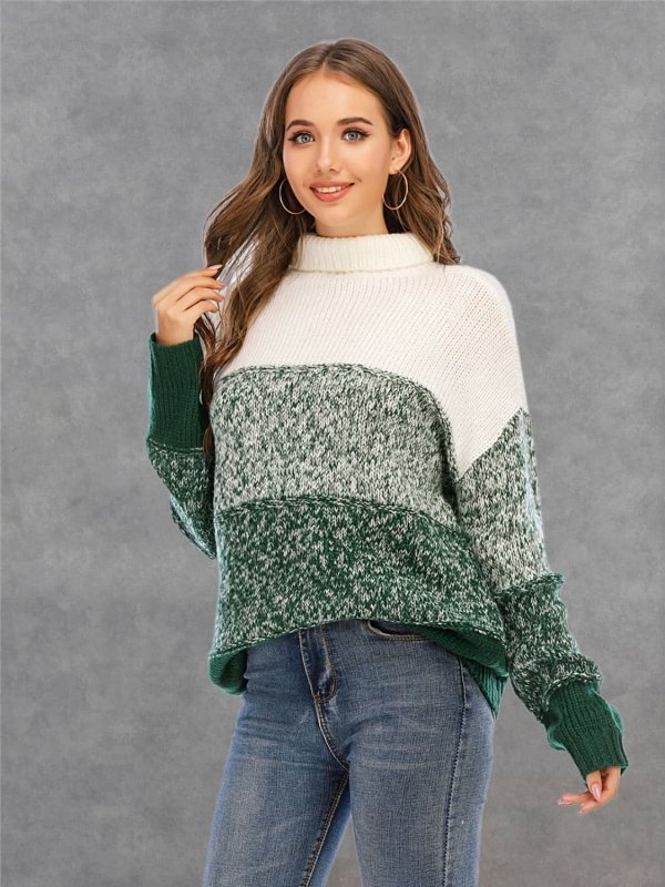 Angel Wings Color Block Turtleneck Sweater - ShalayeFashion