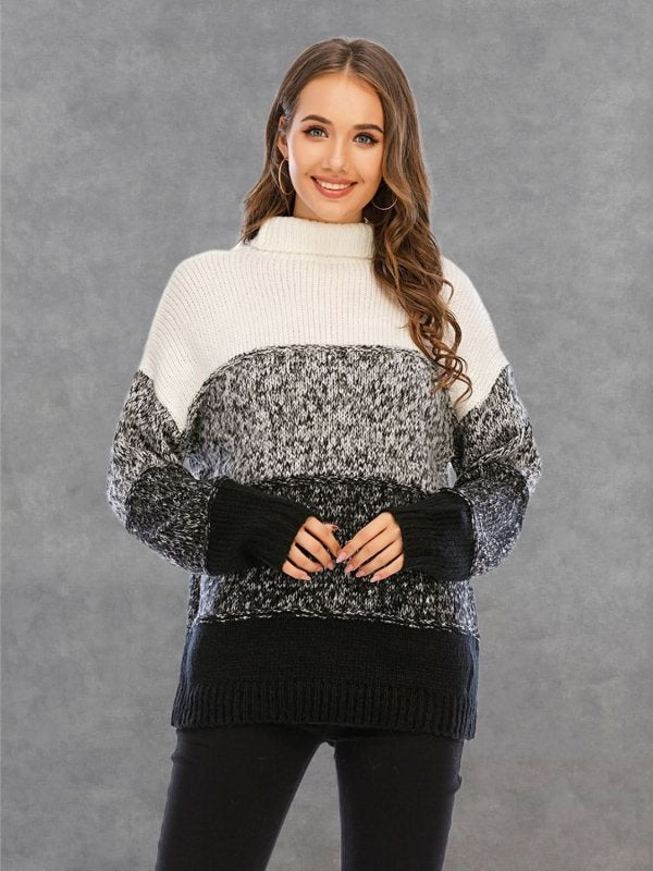 Angel Wings Color Block Turtleneck Sweater - ShalayeFashion