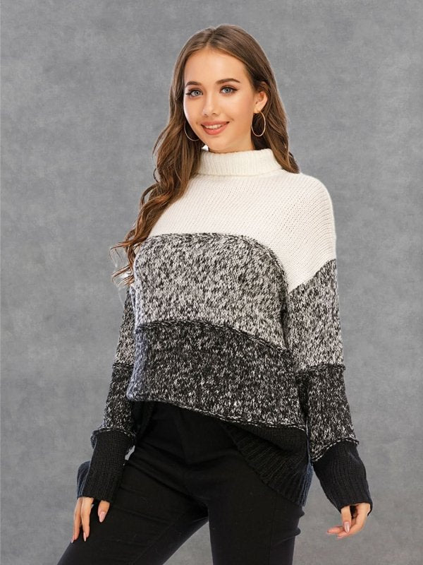 Angel Wings Color Block Turtleneck Sweater - ShalayeFashion