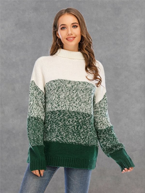 Angel Wings Color Block Turtleneck Sweater - ShalayeFashion