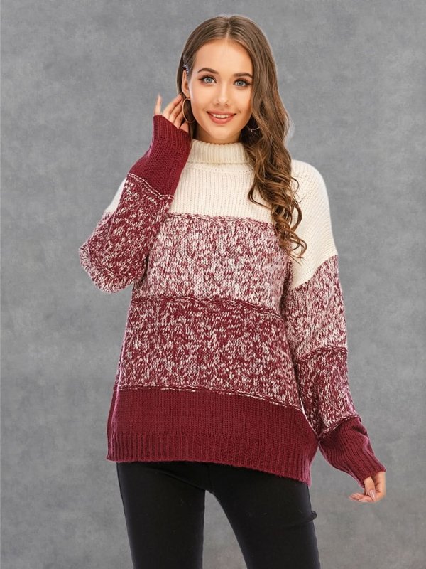 Angel Wings Color Block Turtleneck Sweater - ShalayeFashion