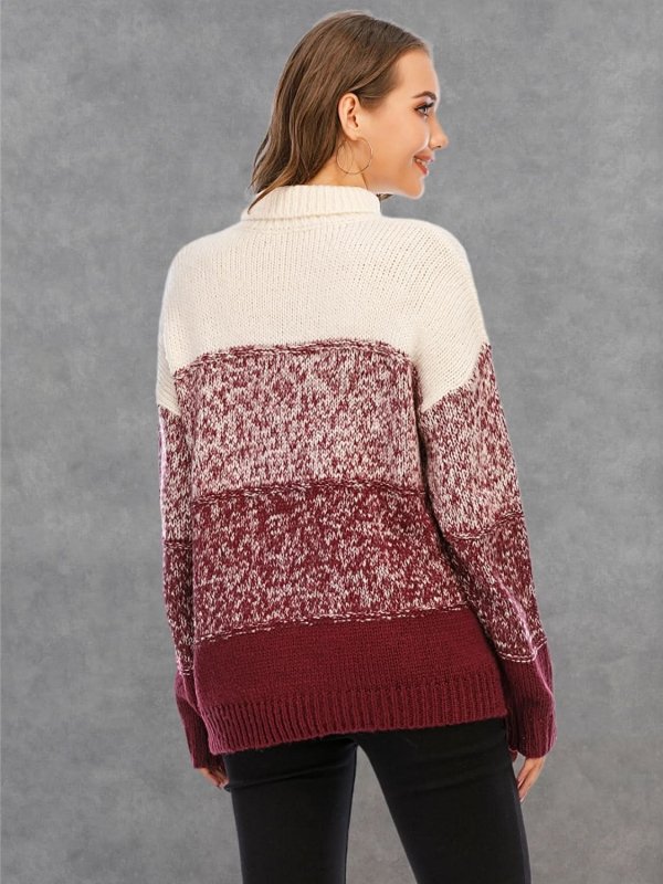 Angel Wings Color Block Turtleneck Sweater - ShalayeFashion