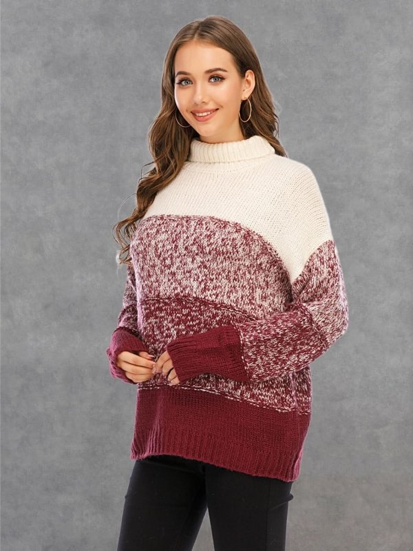 Angel Wings Color Block Turtleneck Sweater - ShalayeFashion
