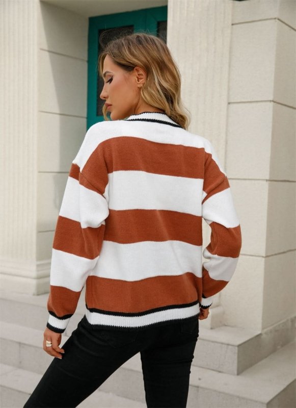 Angel Wings Color Block V - Neck Long Sleeve Cardigan - ShalayeFashion