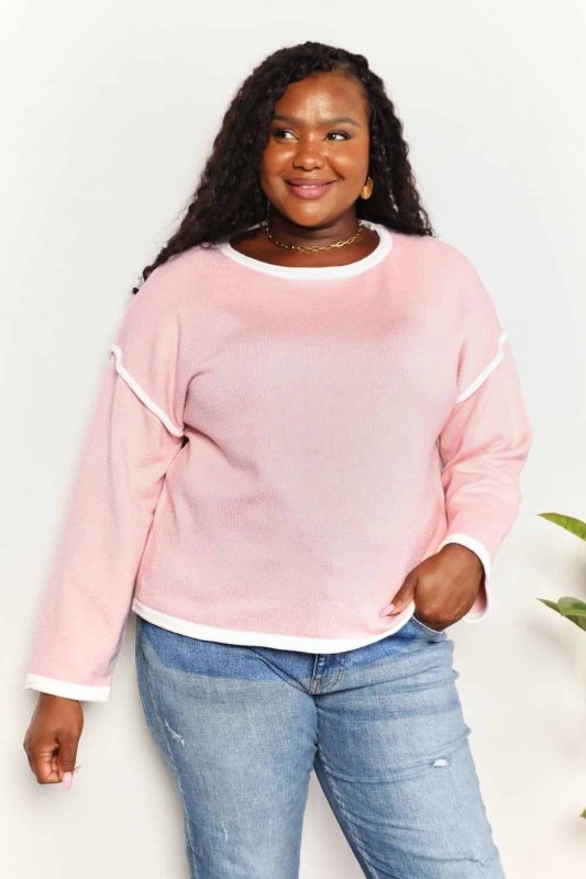 Angel Wings Contrast Detail Dropped Shoulder Knit Top - ShalayeFashion