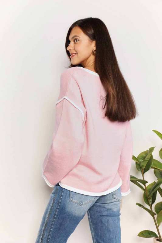 Angel Wings Contrast Detail Dropped Shoulder Knit Top - ShalayeFashion