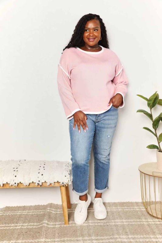 Angel Wings Contrast Detail Dropped Shoulder Knit Top - ShalayeFashion