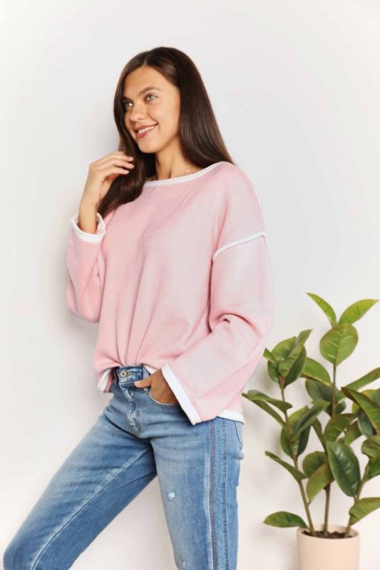 Angel Wings Contrast Detail Dropped Shoulder Knit Top - ShalayeFashion