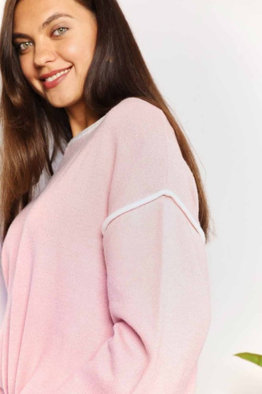 Angel Wings Contrast Detail Dropped Shoulder Knit Top - ShalayeFashion