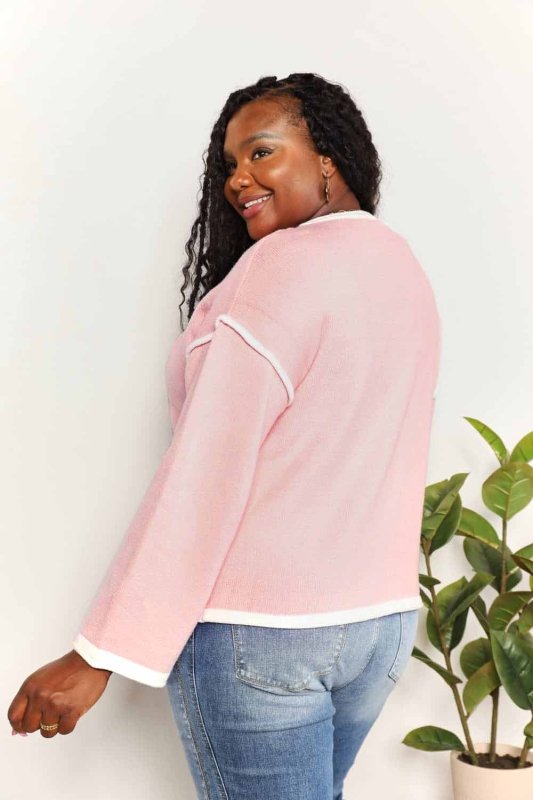 Angel Wings Contrast Detail Dropped Shoulder Knit Top - ShalayeFashion