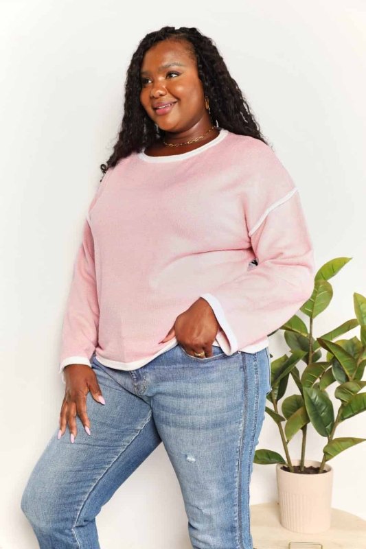 Angel Wings Contrast Detail Dropped Shoulder Knit Top - ShalayeFashion
