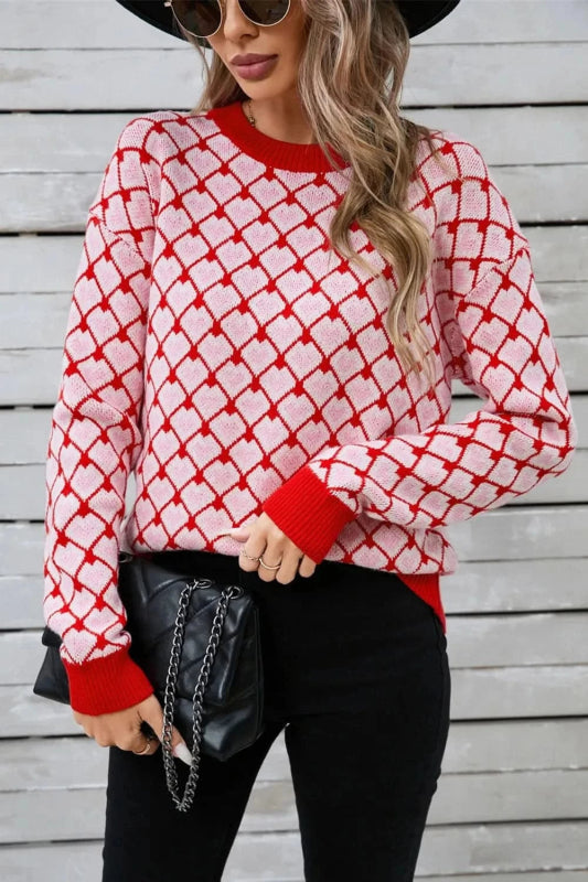 Angel Wings Contrast Round Neck Dropped Shoulder Sweater - ShalayeFashion