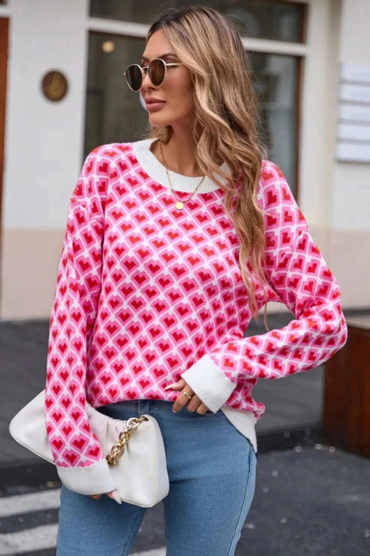 Angel Wings Contrast Round Neck Dropped Shoulder Sweater - ShalayeFashion