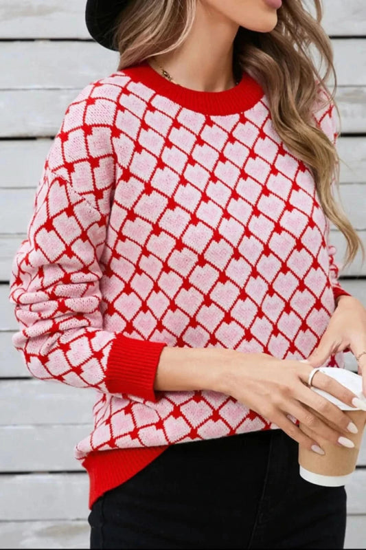 Angel Wings Contrast Round Neck Dropped Shoulder Sweater - ShalayeFashion
