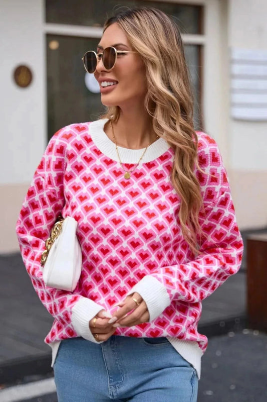 Angel Wings Contrast Round Neck Dropped Shoulder Sweater - ShalayeFashion