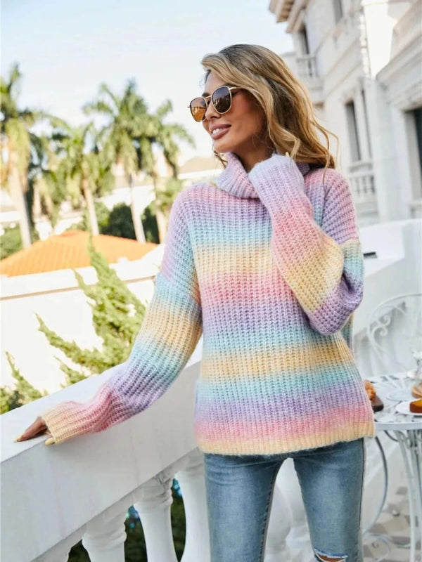 Angel Wings Contrast Turtleneck Dropped Shoulder Sweater - ShalayeFashion