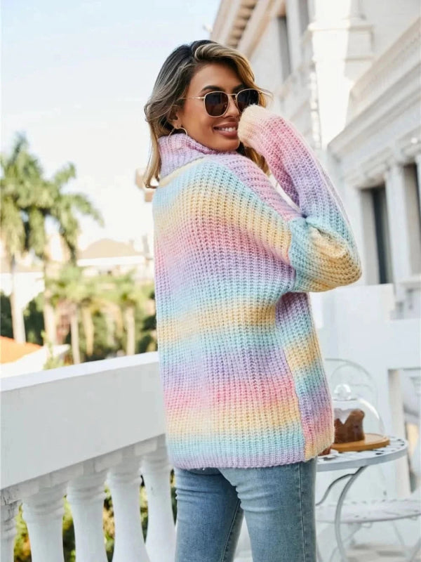 Angel Wings Contrast Turtleneck Dropped Shoulder Sweater - ShalayeFashion