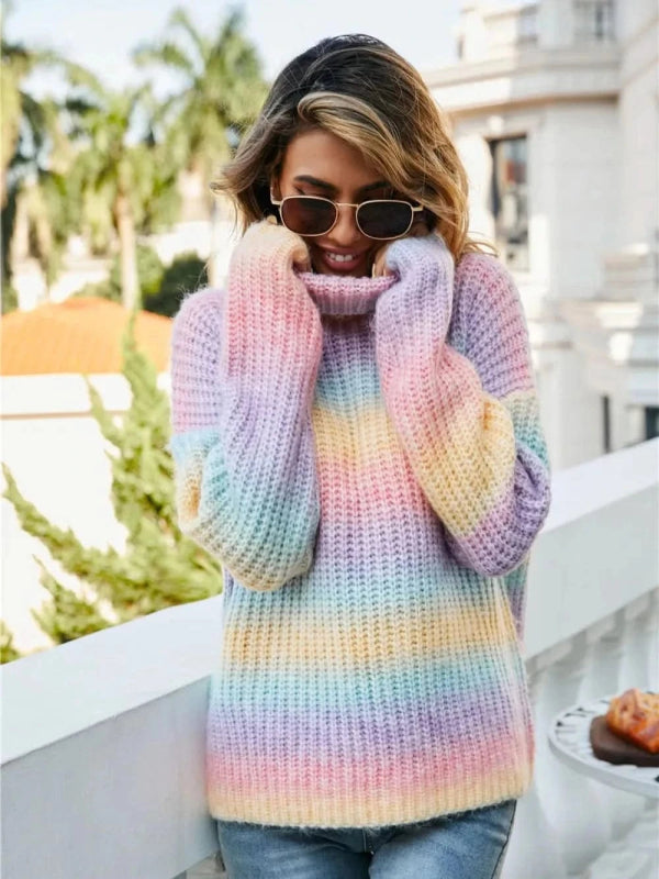 Angel Wings Contrast Turtleneck Dropped Shoulder Sweater - ShalayeFashion