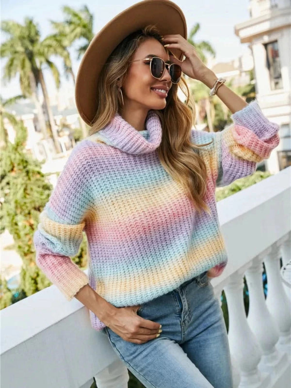 Angel Wings Contrast Turtleneck Dropped Shoulder Sweater - ShalayeFashion