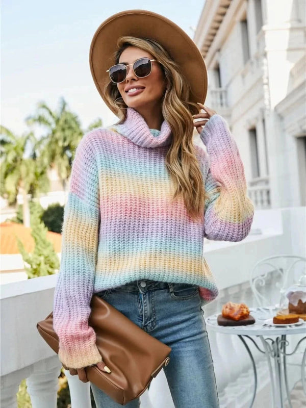 Angel Wings Contrast Turtleneck Dropped Shoulder Sweater - ShalayeFashion