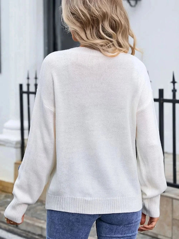 Angel Wings Crochet Flower Round Neck Sweater - ShalayeFashion