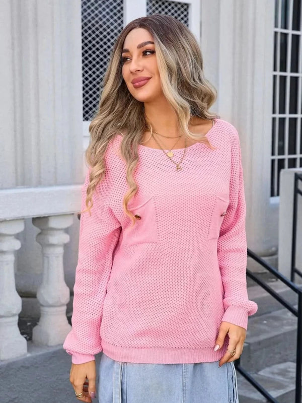 Angel Wings Decor Button Drop Shoulder Knit Top - ShalayeFashion