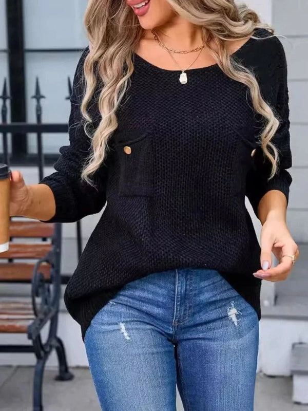 Angel Wings Decor Button Drop Shoulder Knit Top - ShalayeFashion