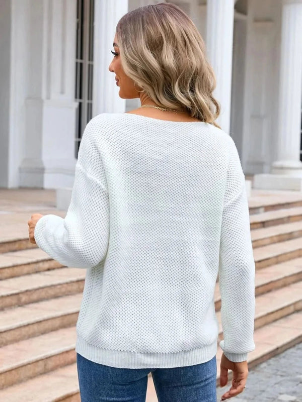 Angel Wings Decor Button Drop Shoulder Knit Top - ShalayeFashion