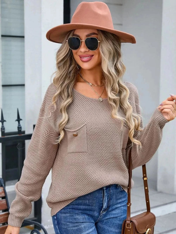 Angel Wings Decor Button Drop Shoulder Knit Top - ShalayeFashion