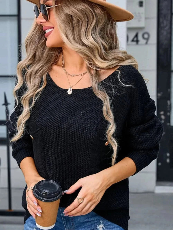 Angel Wings Decor Button Drop Shoulder Knit Top - ShalayeFashion