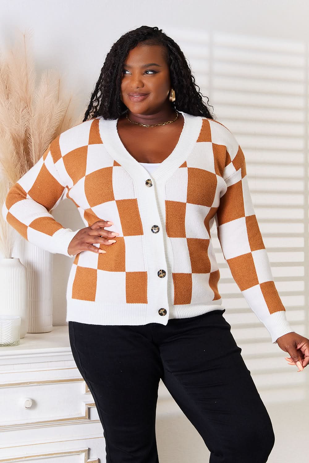 Angel Wings Double Take Button - Up V - Neck Dropped Shoulder Cardigan - ShalayeFashion
