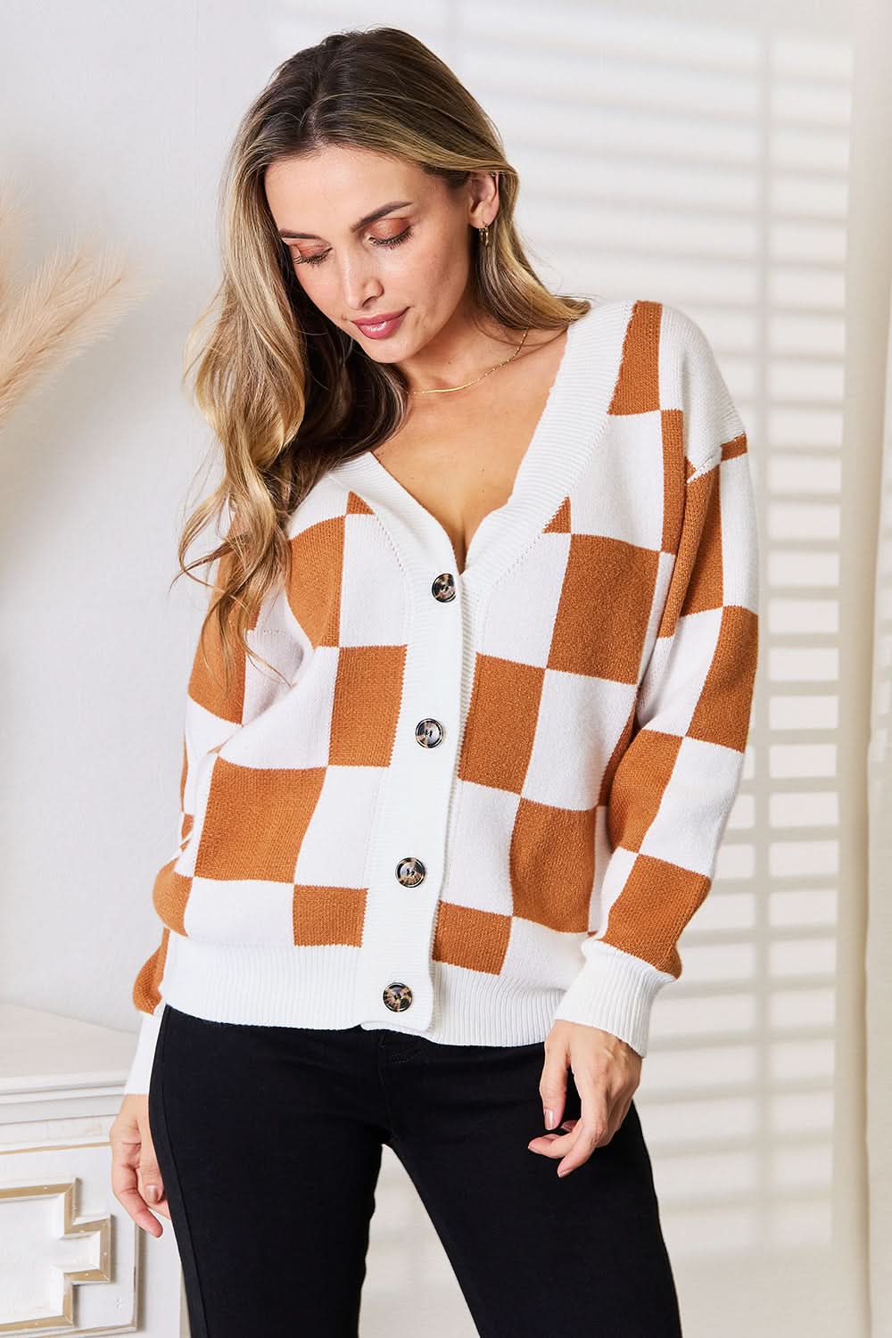 Angel Wings Double Take Button - Up V - Neck Dropped Shoulder Cardigan - ShalayeFashion
