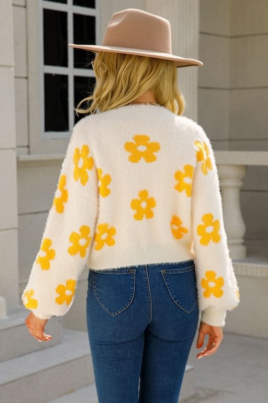 Angel Wings Floral Open Front Fuzzy Cardigan - ShalayeFashion